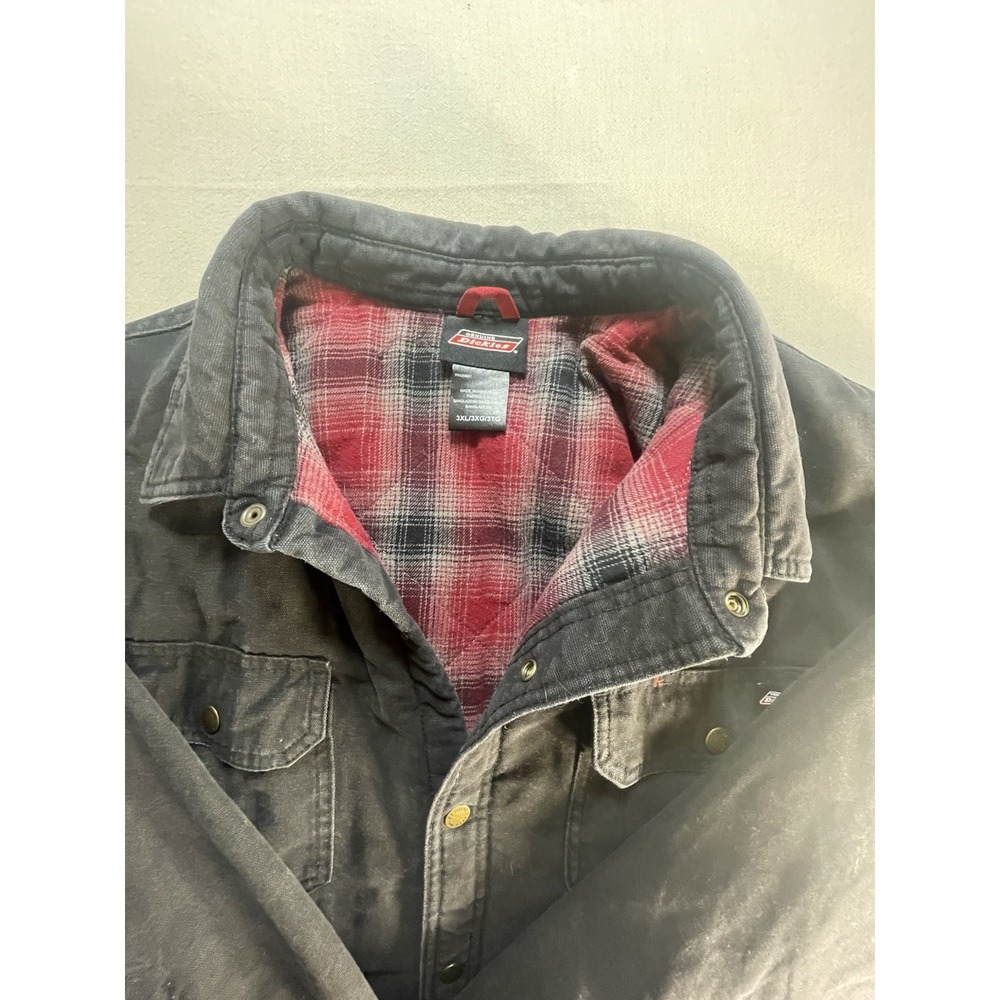 Dickies Fleece Lined Flannel Shirt Workwear Shaket Black W/ Red Black Inner 3XL